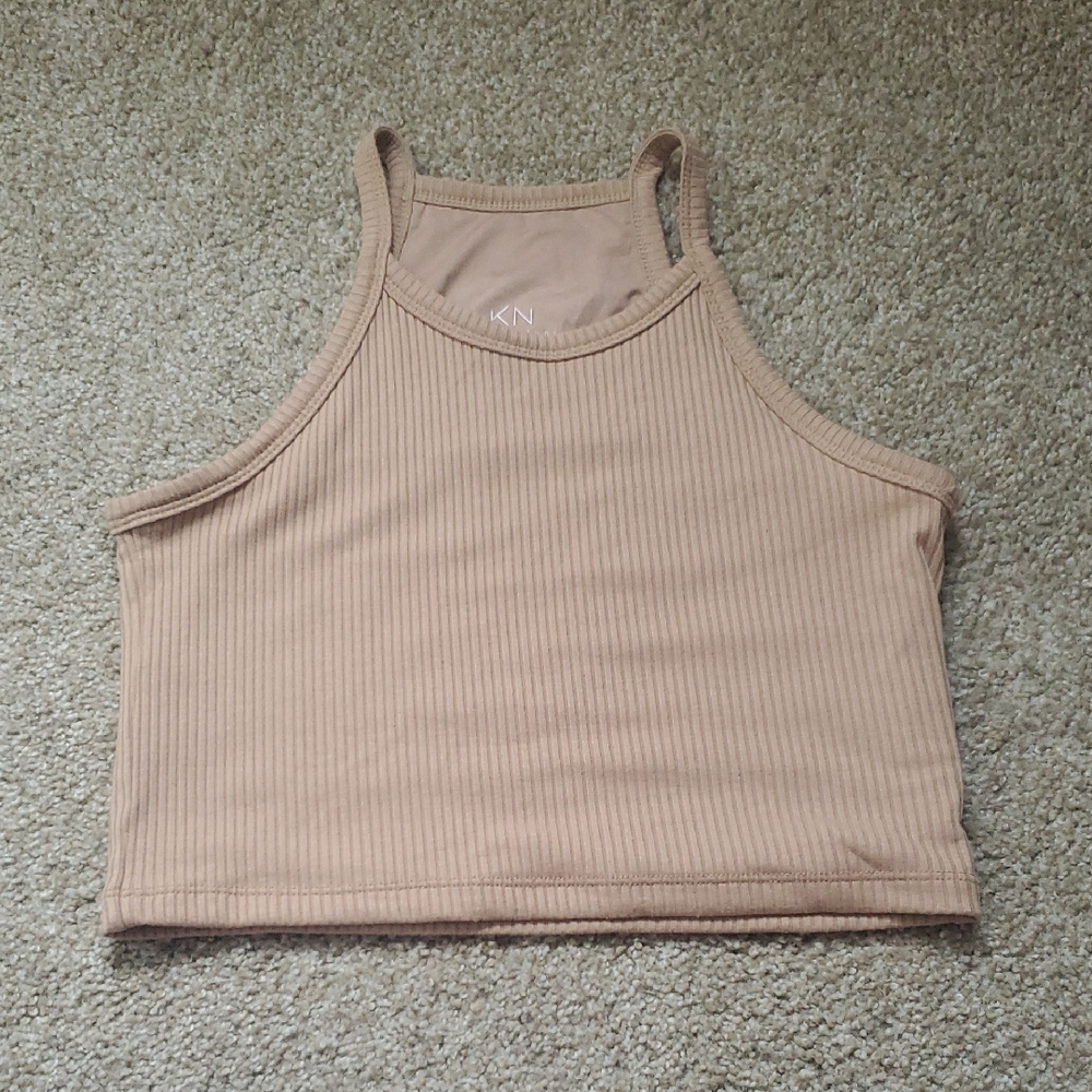 Klassy Network Tan Ribbed Crop Top